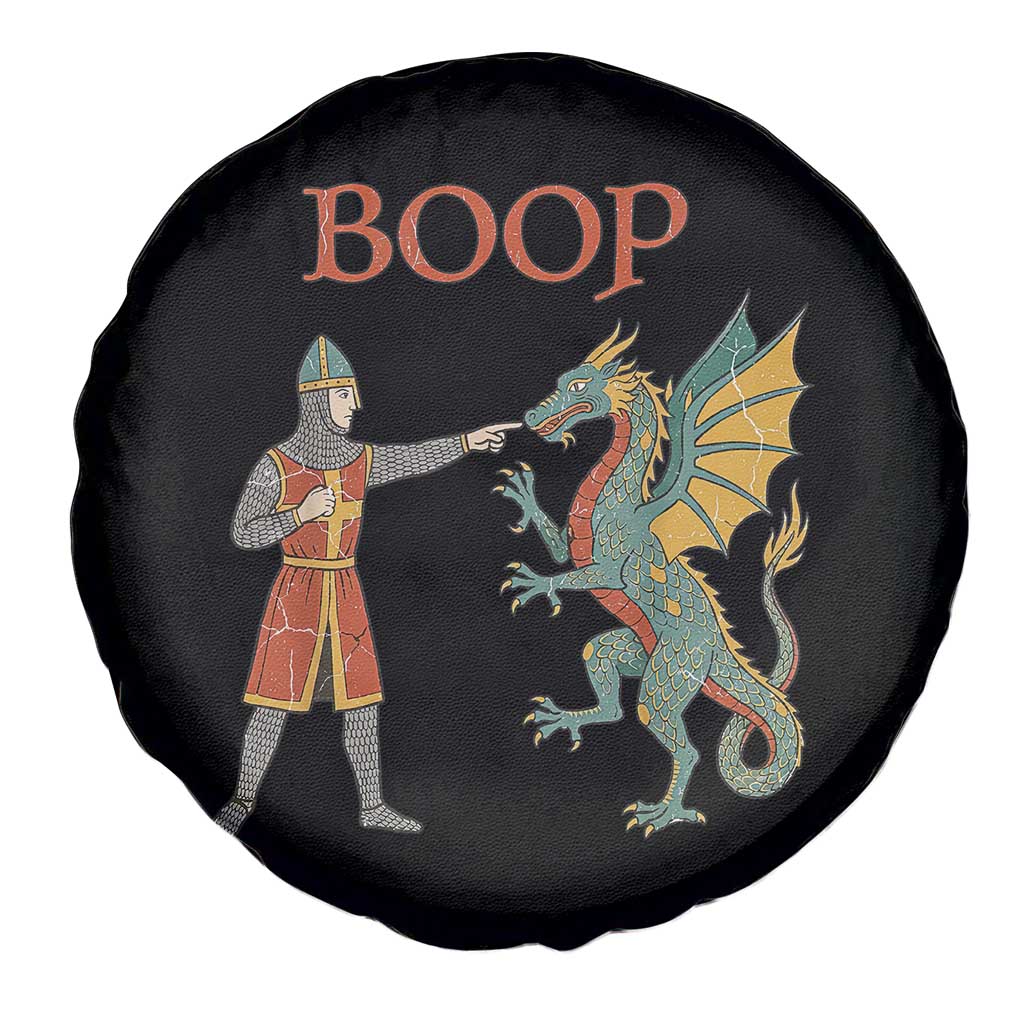Funny Boop Medieval Knight Poking Dragon Graphic Spare Tire Cover Vintage Renaissance Faire Fantasy Meme