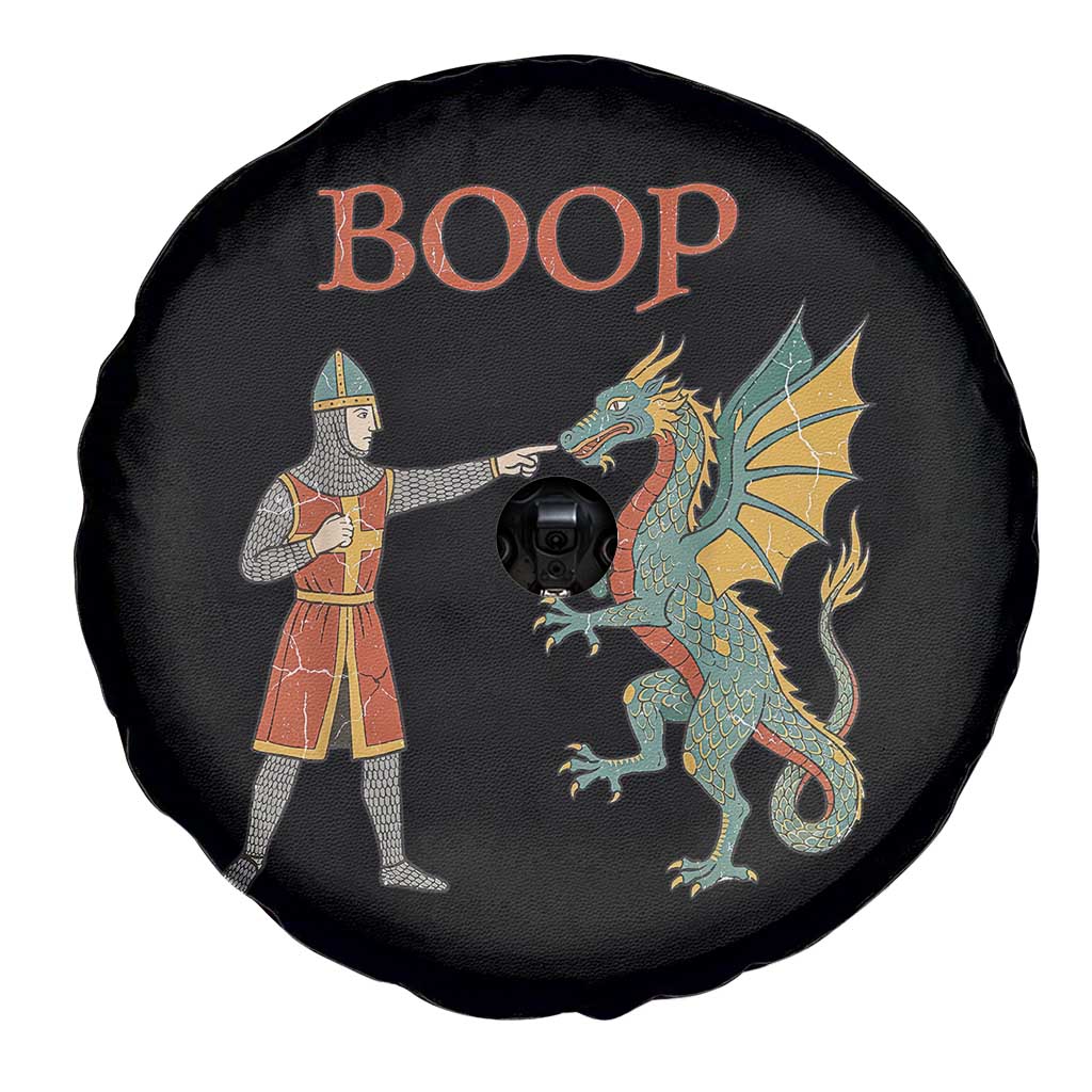 Funny Boop Medieval Knight Poking Dragon Graphic Spare Tire Cover Vintage Renaissance Faire Fantasy Meme