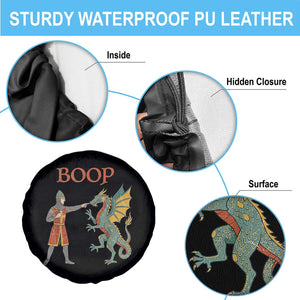Funny Boop Medieval Knight Poking Dragon Graphic Spare Tire Cover Vintage Renaissance Faire Fantasy Meme