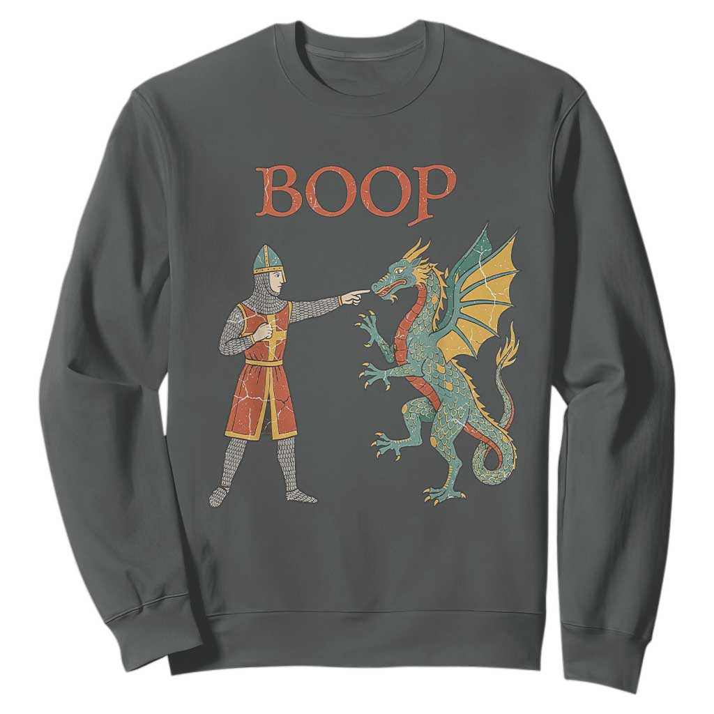 Funny Boop Medieval Knight Poking Dragon Graphic Sweatshirt Vintage Renaissance Faire Fantasy Meme