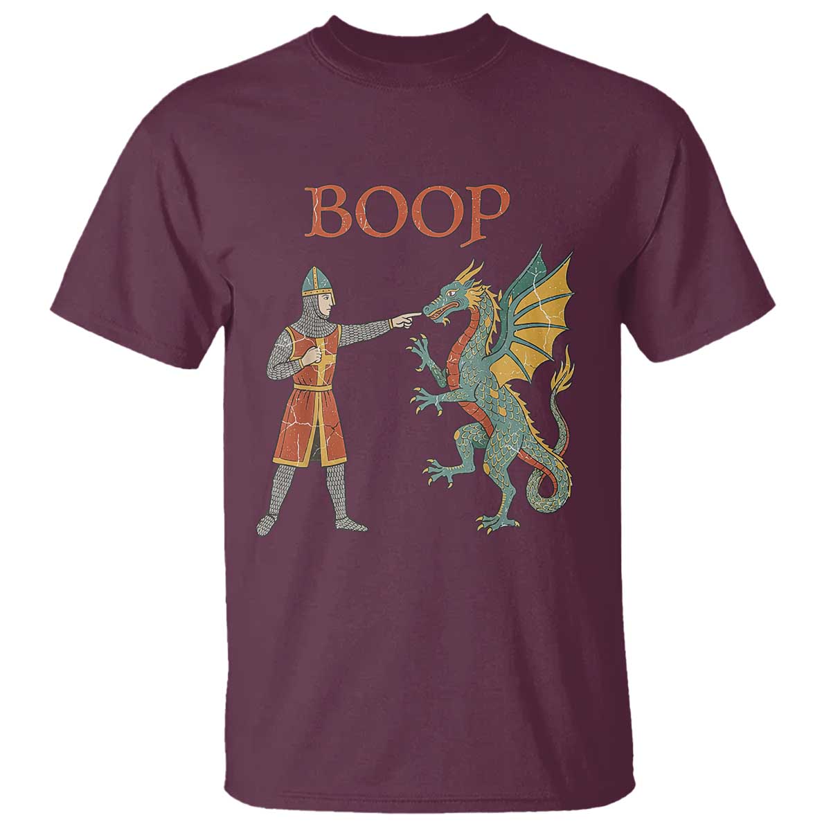 Funny Boop Medieval Knight Poking Dragon Graphic T Shirt Vintage Renaissance Faire Fantasy Meme