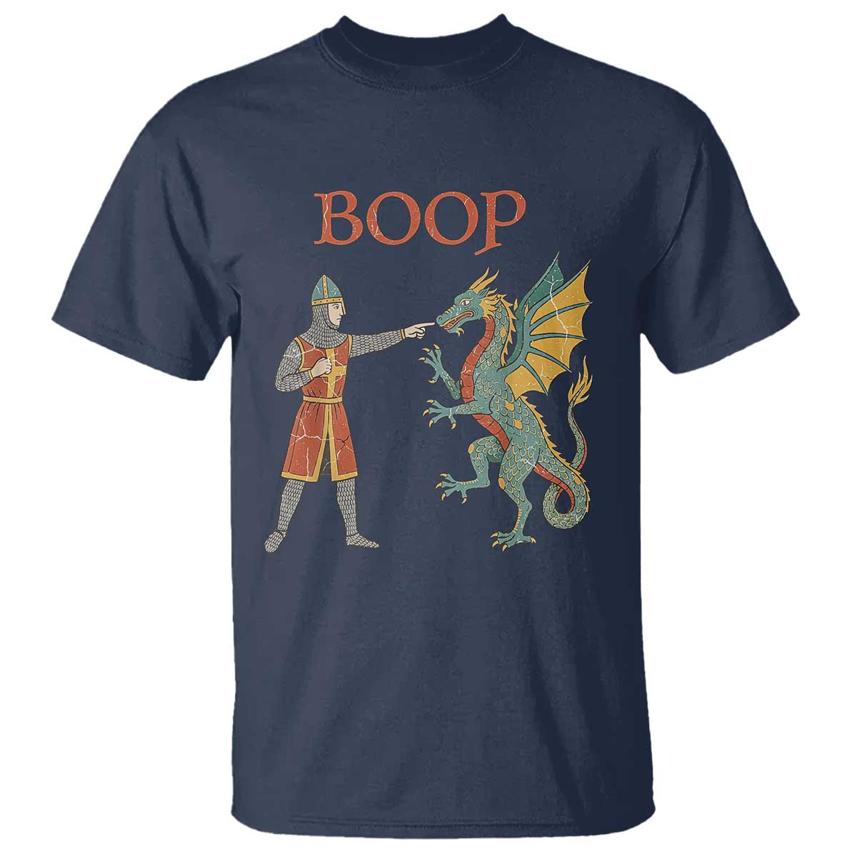 Funny Boop Medieval Knight Poking Dragon Graphic T Shirt Vintage Renaissance Faire Fantasy Meme