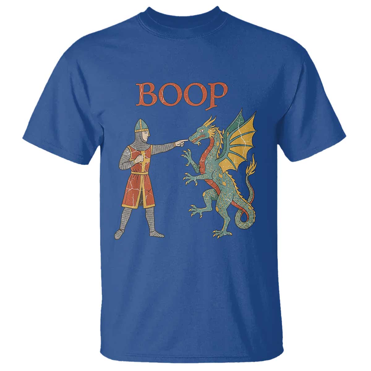 Funny Boop Medieval Knight Poking Dragon Graphic T Shirt Vintage Renaissance Faire Fantasy Meme