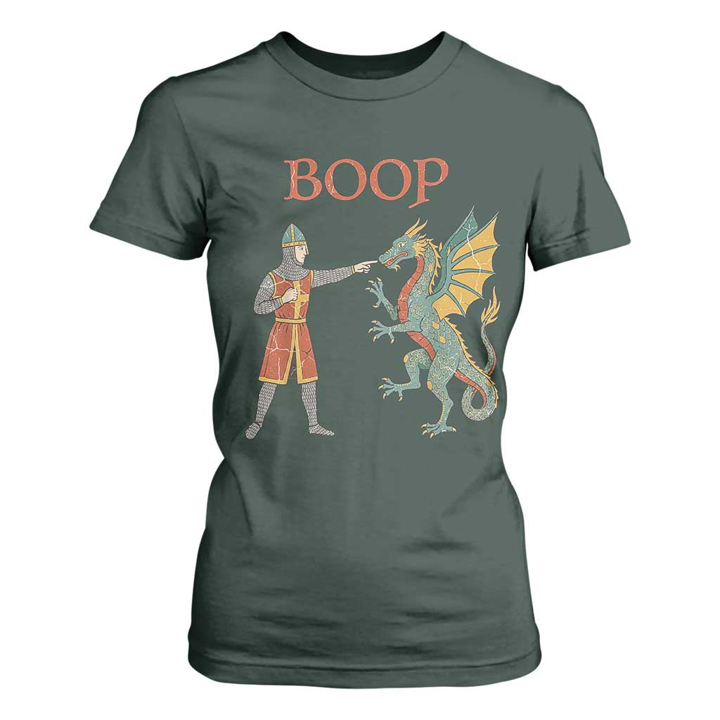 Funny Boop Medieval Knight Poking Dragon Graphic T Shirt For Women Vintage Renaissance Faire Fantasy Meme