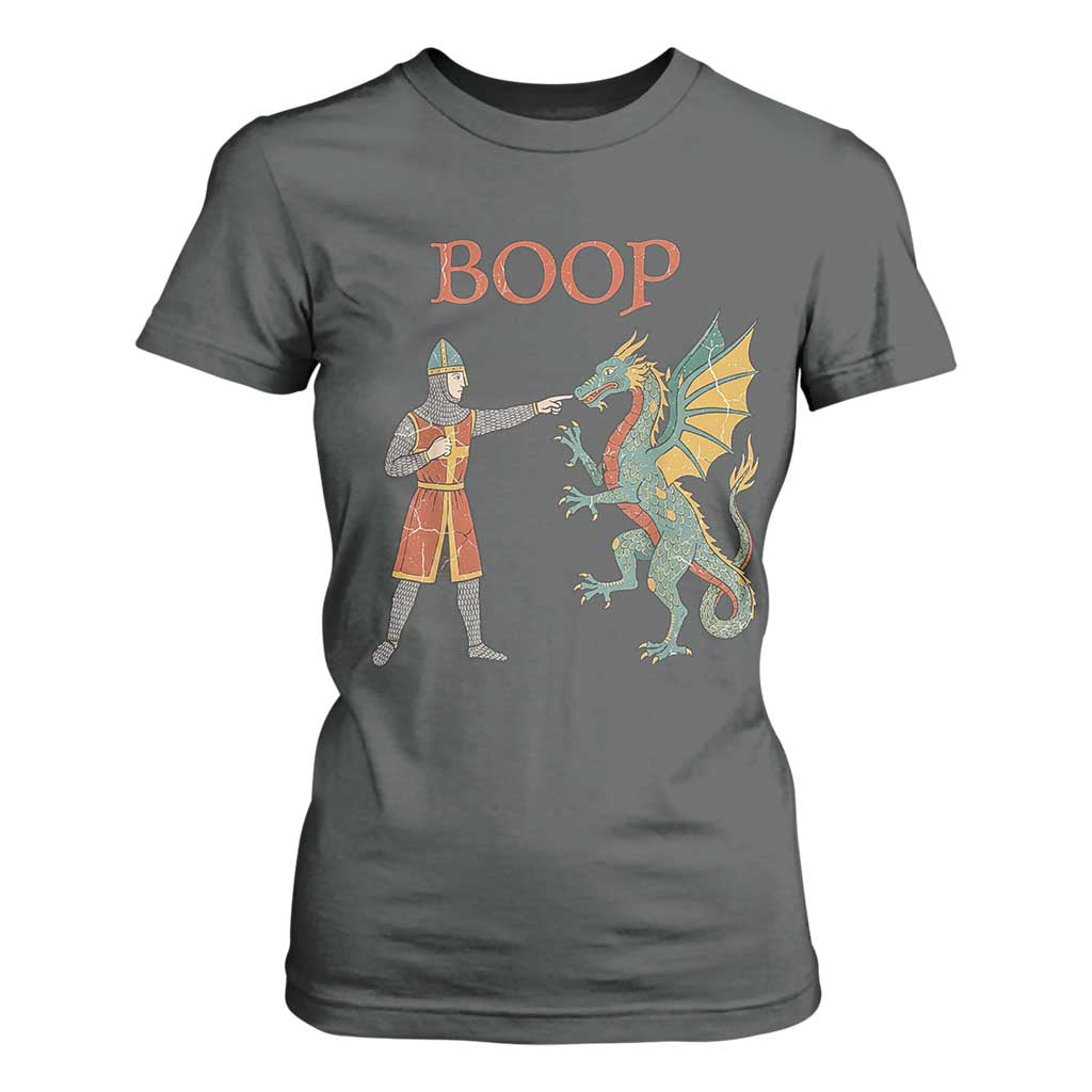 Funny Boop Medieval Knight Poking Dragon Graphic T Shirt For Women Vintage Renaissance Faire Fantasy Meme