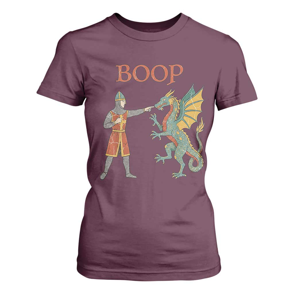 Funny Boop Medieval Knight Poking Dragon Graphic T Shirt For Women Vintage Renaissance Faire Fantasy Meme