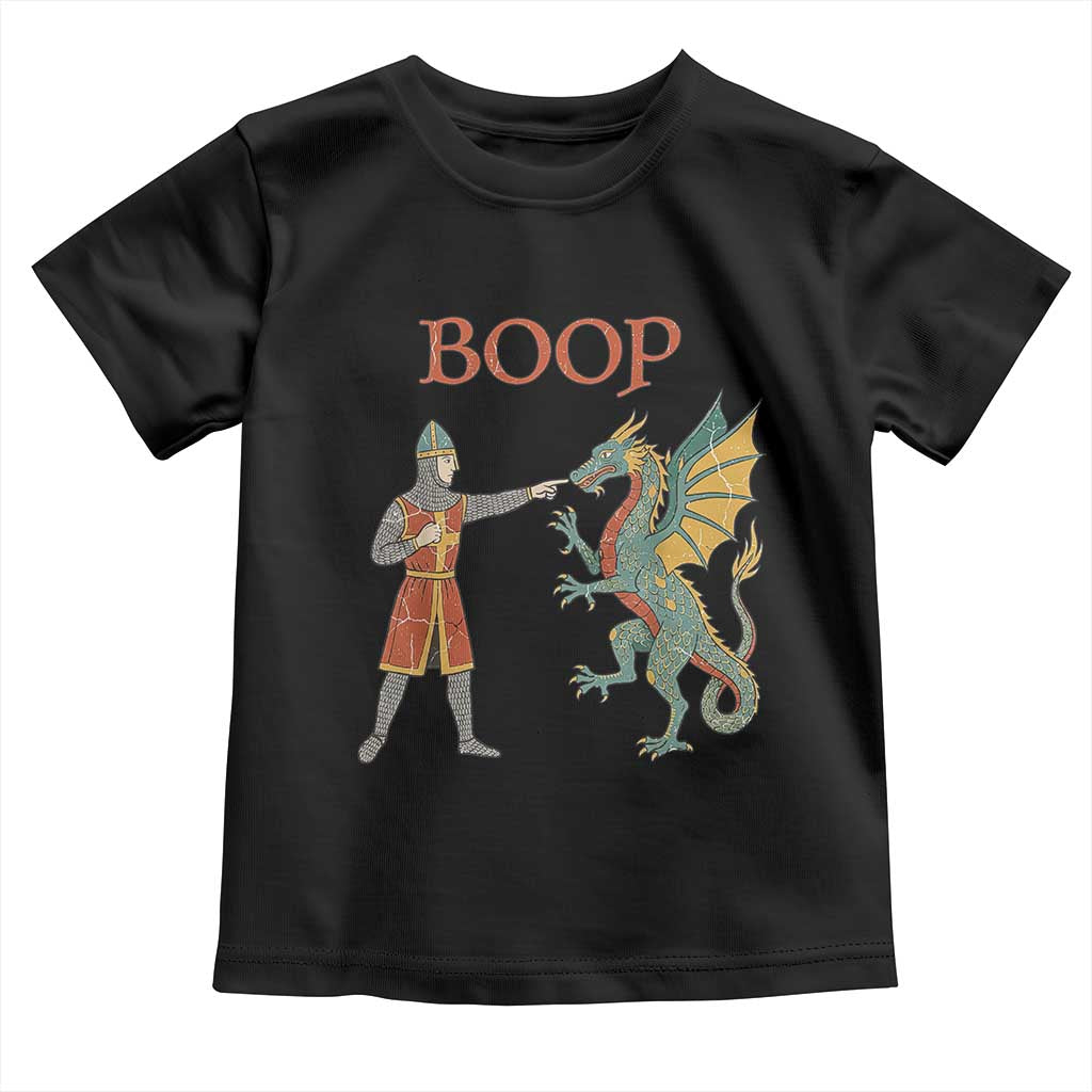Funny Boop Medieval Knight Poking Dragon Graphic Toddler T Shirt Vintage Renaissance Faire Fantasy Meme