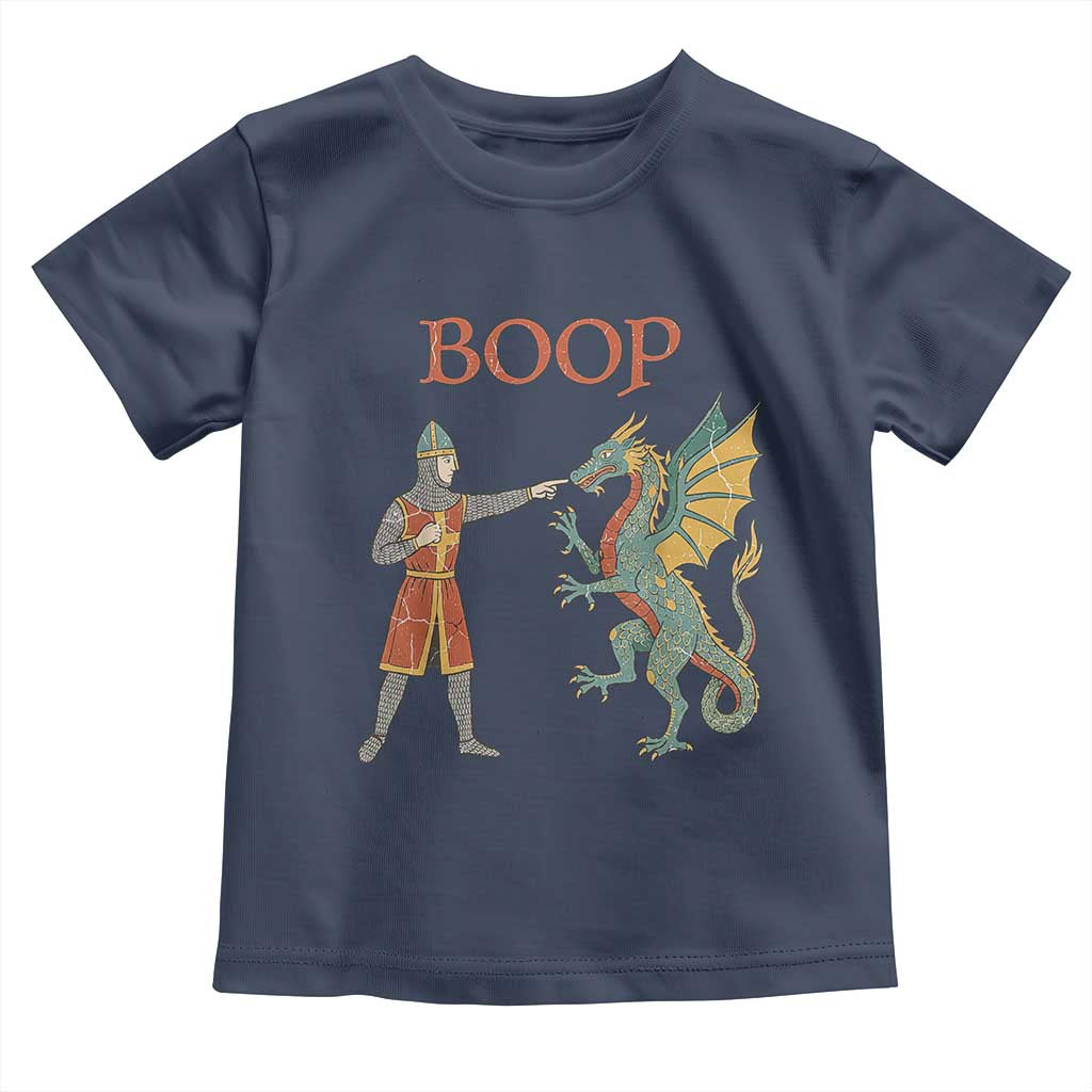 Funny Boop Medieval Knight Poking Dragon Graphic Toddler T Shirt Vintage Renaissance Faire Fantasy Meme
