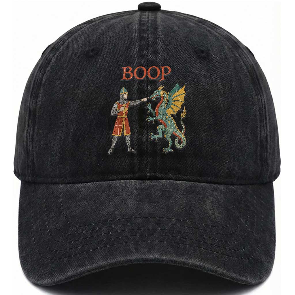Funny Boop Medieval Knight Poking Dragon Graphic Washed Cotton Baseball Cap Vintage Renaissance Faire Fantasy Meme TS02 Print Your Wear