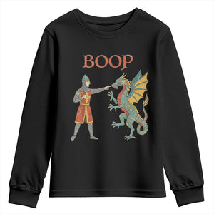 Funny Boop Medieval Knight Poking Dragon Graphic Youth Sweatshirt Vintage Renaissance Faire Fantasy Meme