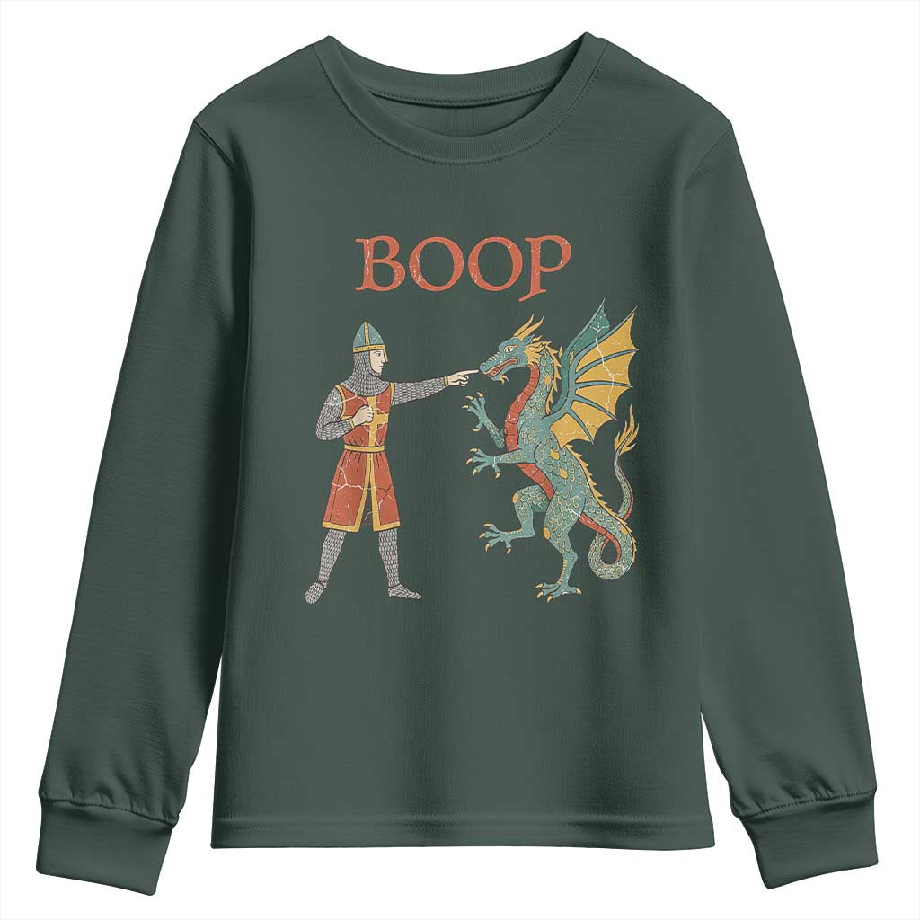 Funny Boop Medieval Knight Poking Dragon Graphic Youth Sweatshirt Vintage Renaissance Faire Fantasy Meme