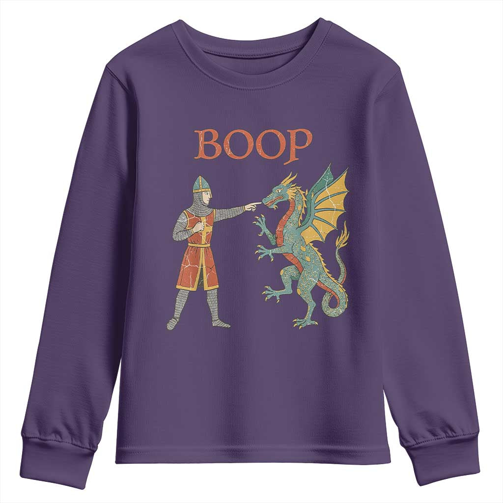 Funny Boop Medieval Knight Poking Dragon Graphic Youth Sweatshirt Vintage Renaissance Faire Fantasy Meme