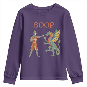 Funny Boop Medieval Knight Poking Dragon Graphic Youth Sweatshirt Vintage Renaissance Faire Fantasy Meme