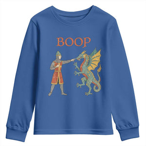 Funny Boop Medieval Knight Poking Dragon Graphic Youth Sweatshirt Vintage Renaissance Faire Fantasy Meme