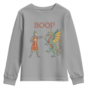 Funny Boop Medieval Knight Poking Dragon Graphic Youth Sweatshirt Vintage Renaissance Faire Fantasy Meme