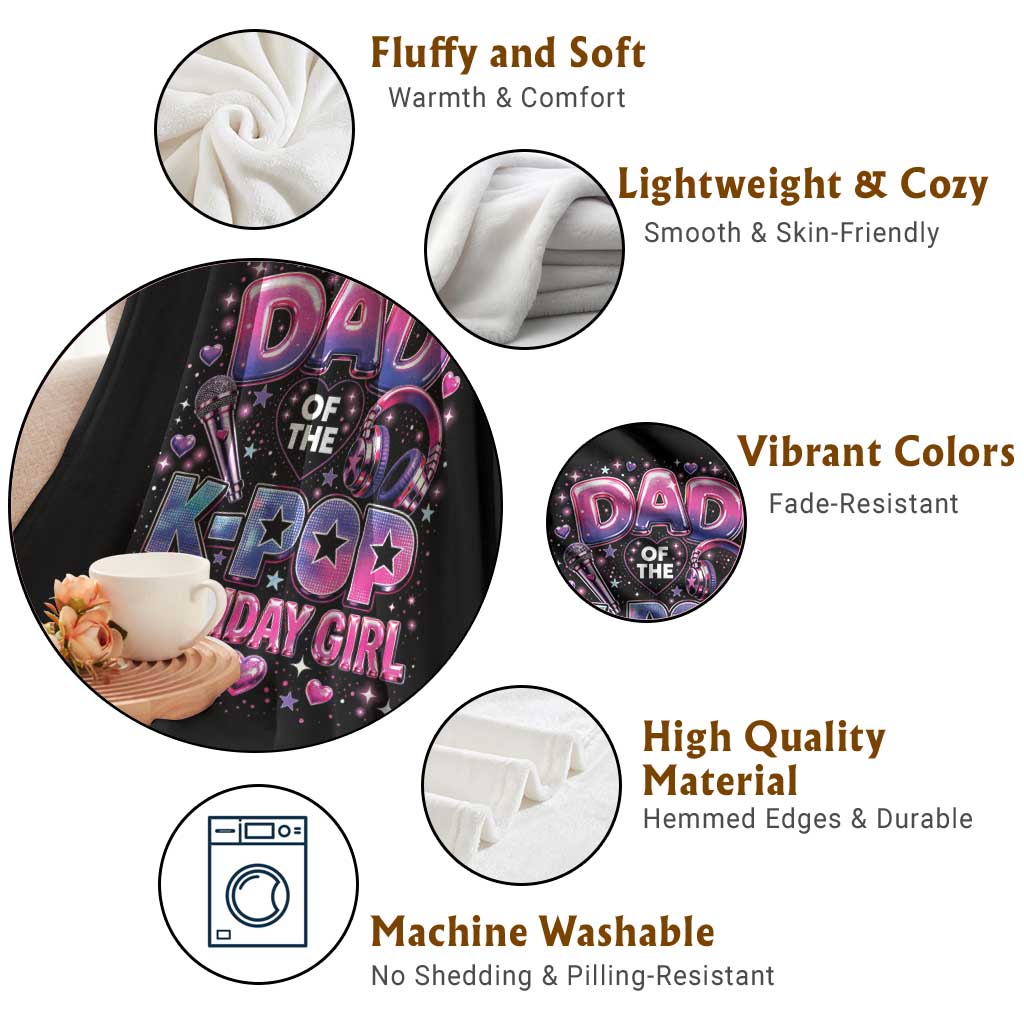 Dad Of The KPop Birthday Girl Glossy Balloon Music Lover Throw Blanket Cute Family Matching Party Graphic