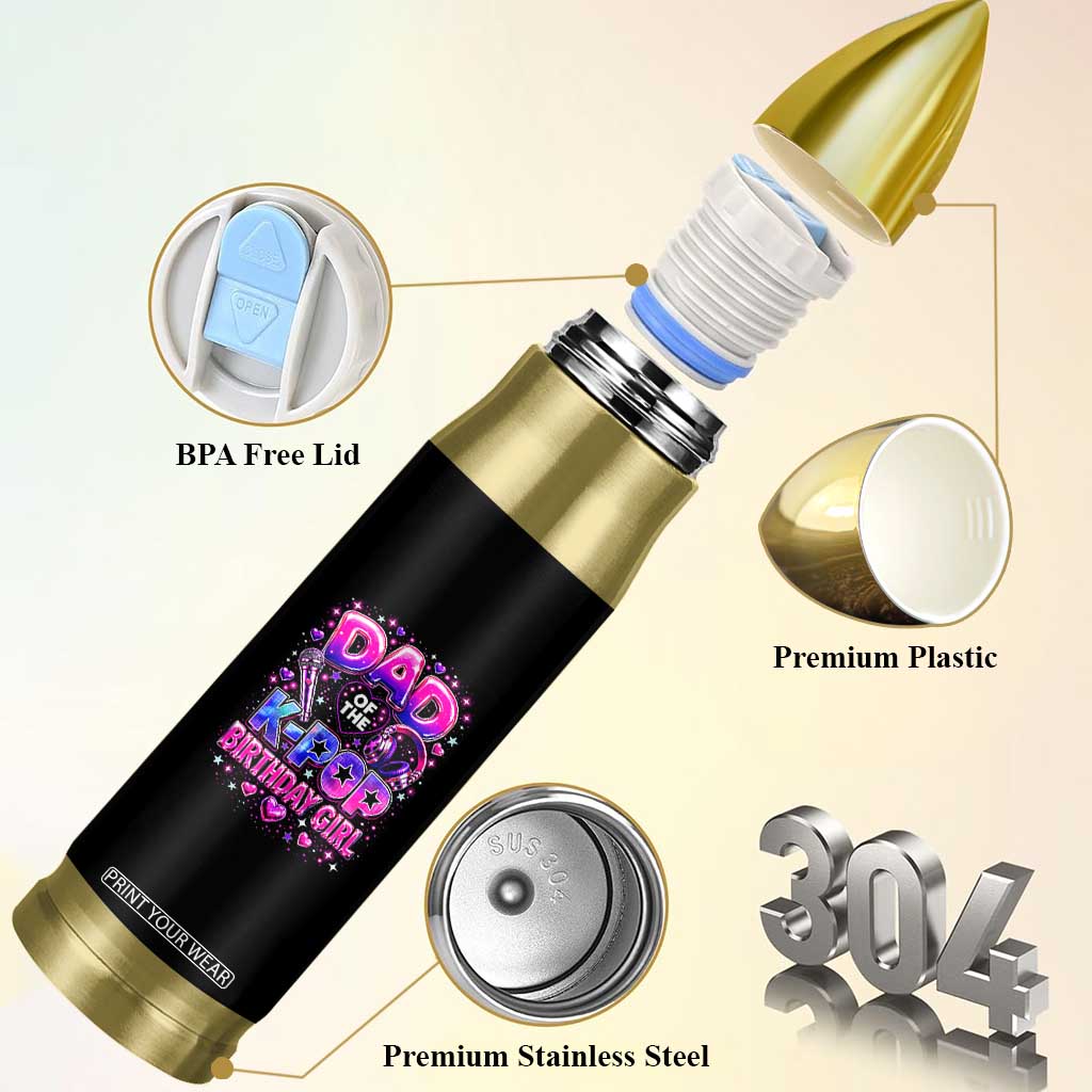 Dad Of The KPop Birthday Girl Glossy Balloon Music Lover Bullet Tumbler Cute Family Matching Party Graphic