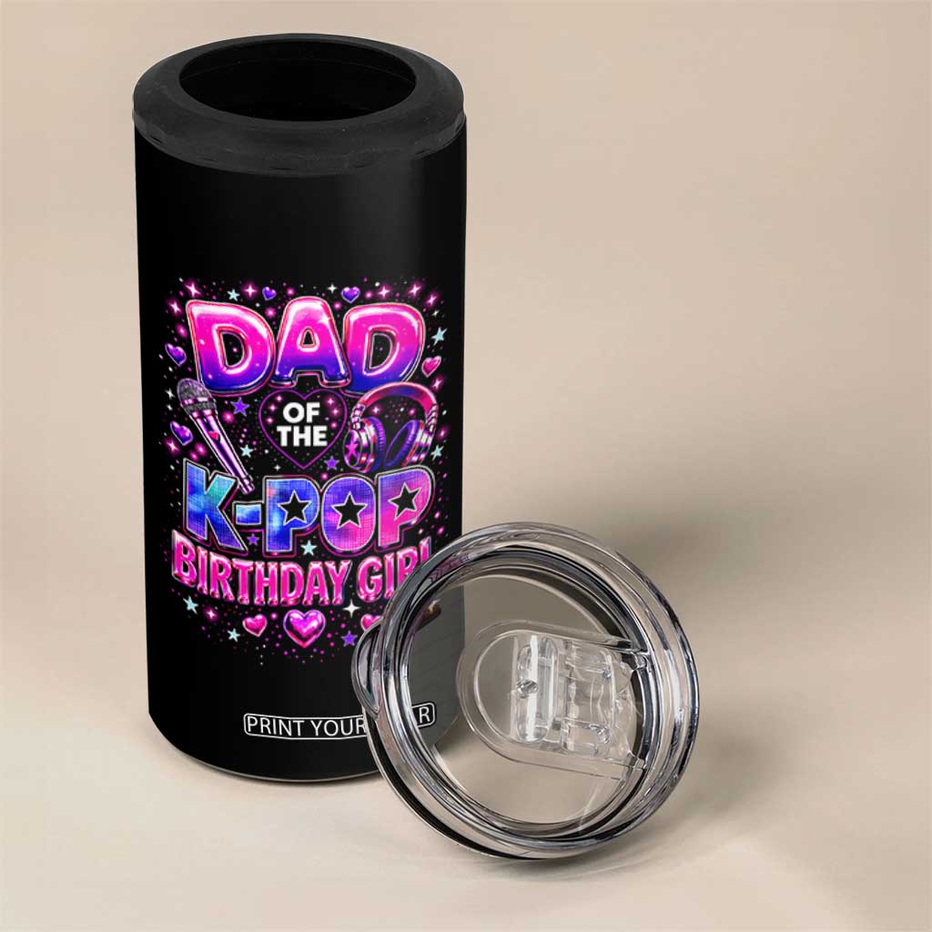 Dad Of The KPop Birthday Girl Glossy Balloon Music Lover 4 in 1 Can Cooler Tumbler Cute Family Matching Party Graphic