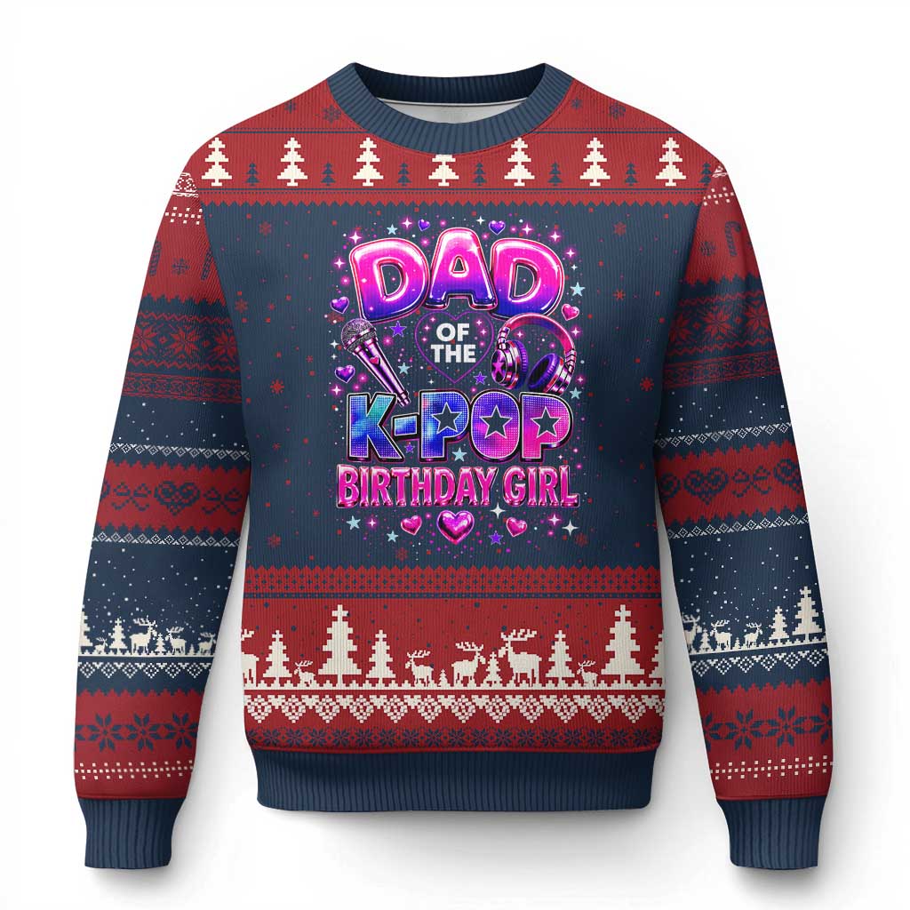 Dad Of The KPop Birthday Girl Glossy Balloon Music Lover Ugly Christmas Sweater Cute Family Matching Party Graphic TS02 Navy Red Print Your Wear