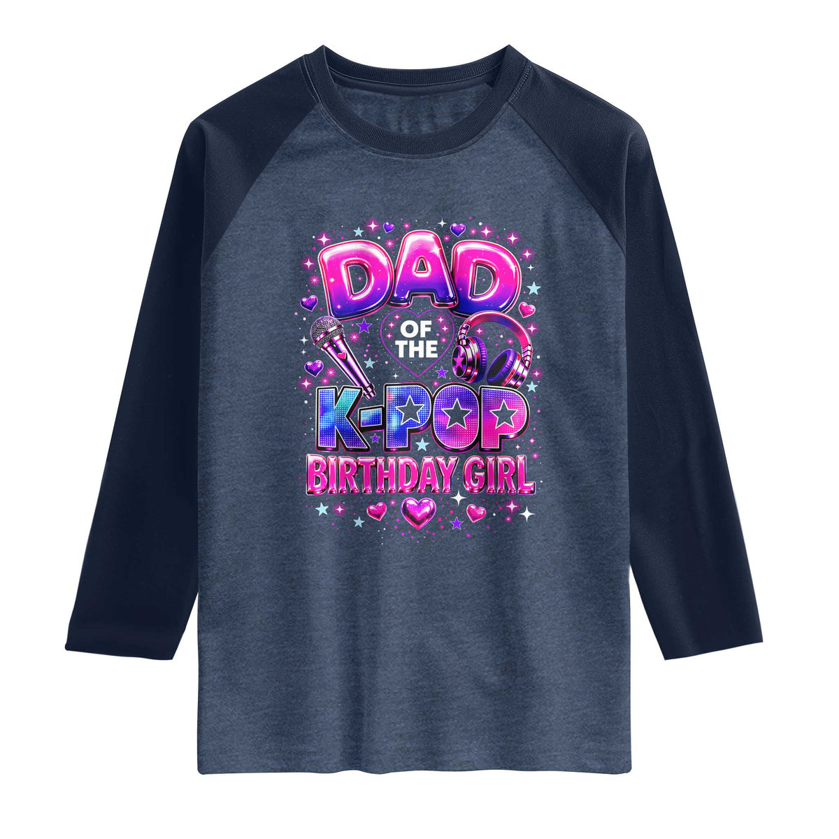Dad Of The KPop Birthday Girl Glossy Balloon Music Lover Raglan Shirt Cute Family Matching Party Graphic