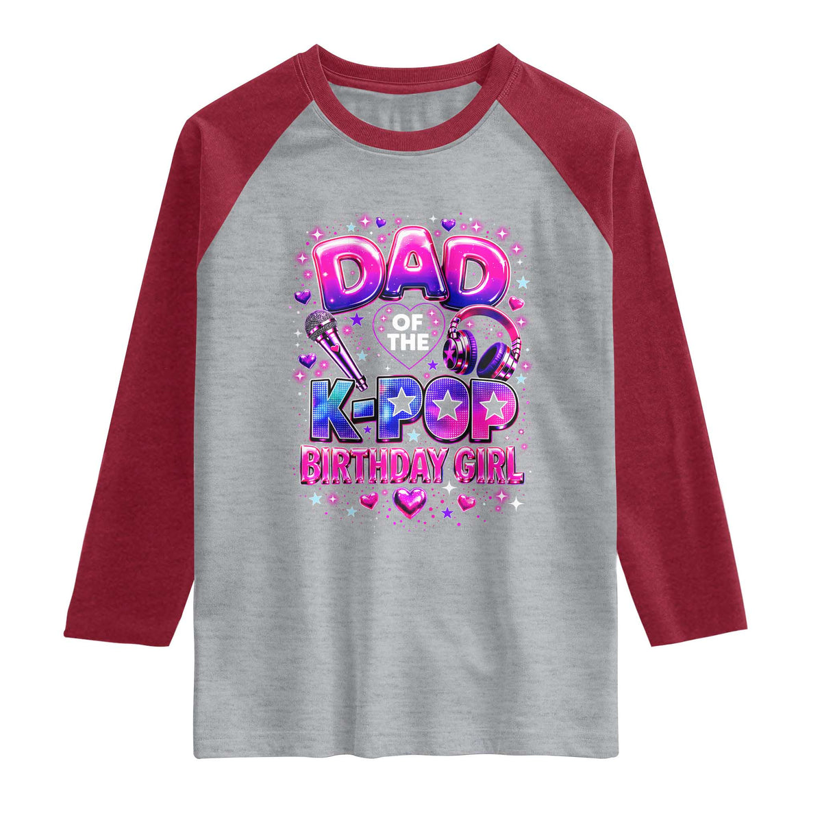 Dad Of The KPop Birthday Girl Glossy Balloon Music Lover Raglan Shirt Cute Family Matching Party Graphic