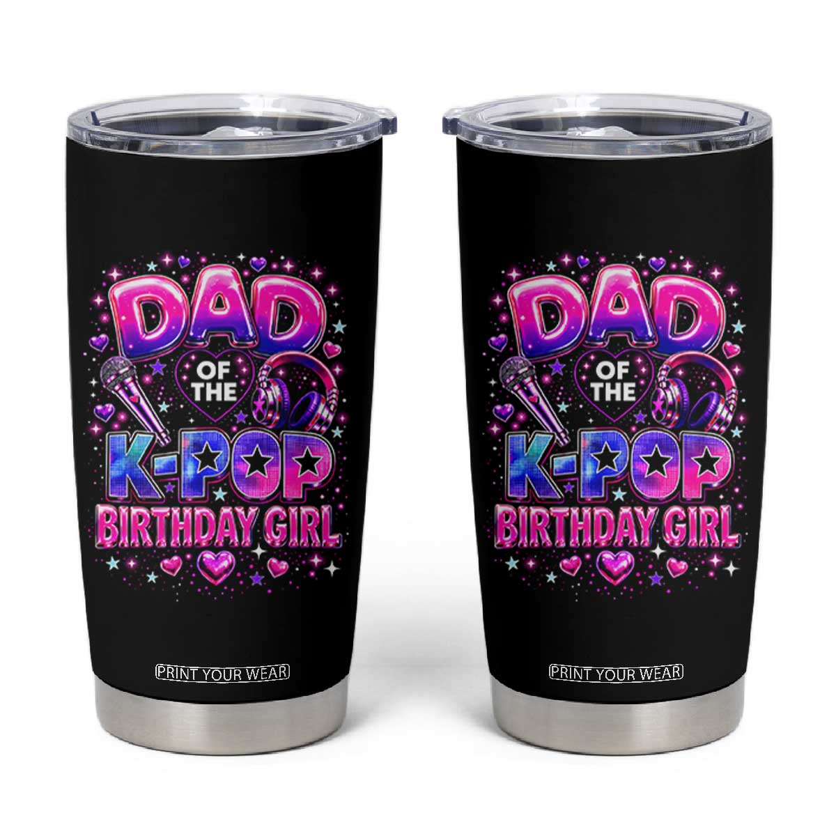 Dad Of The KPop Birthday Girl Glossy Balloon Music Lover Tumbler Cup Cute Family Matching Party Graphic TS02 Black Print Your Wear