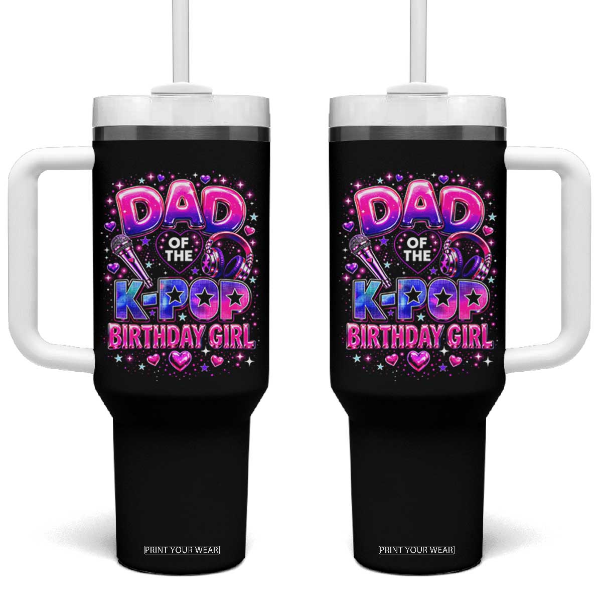 Dad Of The KPop Birthday Girl Glossy Balloon Music Lover Tumbler With Handle Cute Family Matching Party Graphic TS02 One Size: 40 oz Black Print Your Wear