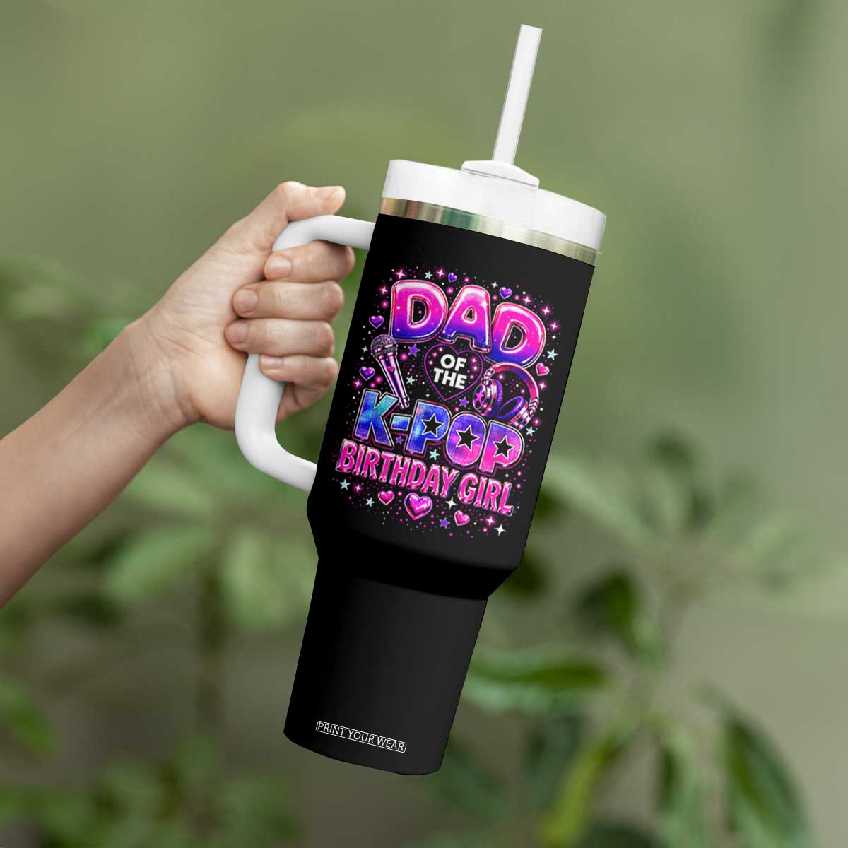 Dad Of The KPop Birthday Girl Glossy Balloon Music Lover Tumbler With Handle Cute Family Matching Party Graphic