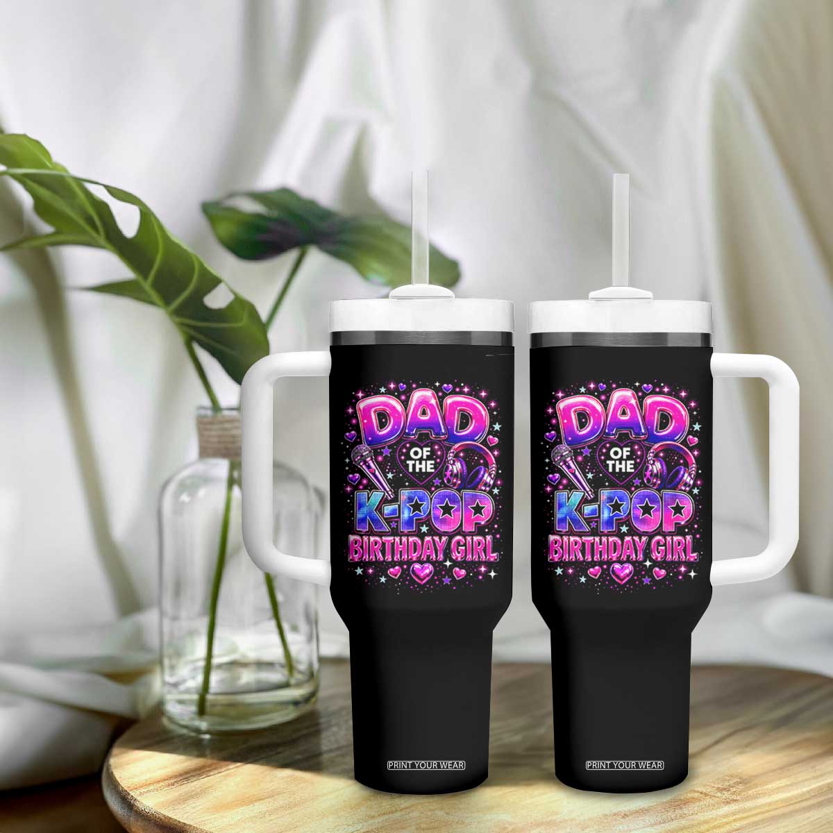 Dad Of The KPop Birthday Girl Glossy Balloon Music Lover Tumbler With Handle Cute Family Matching Party Graphic