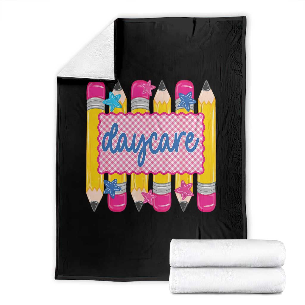 Cute Daycare Teacher Yellow Pencils Graphic Throw Blanket Retro Back to School Childcare Gift TS02 Black Print Your Wear