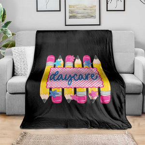 Cute Daycare Teacher Yellow Pencils Graphic Throw Blanket Retro Back to School Childcare Gift