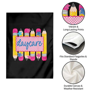 Cute Daycare Teacher Yellow Pencils Graphic Garden Flag Retro Back to School Childcare Gift