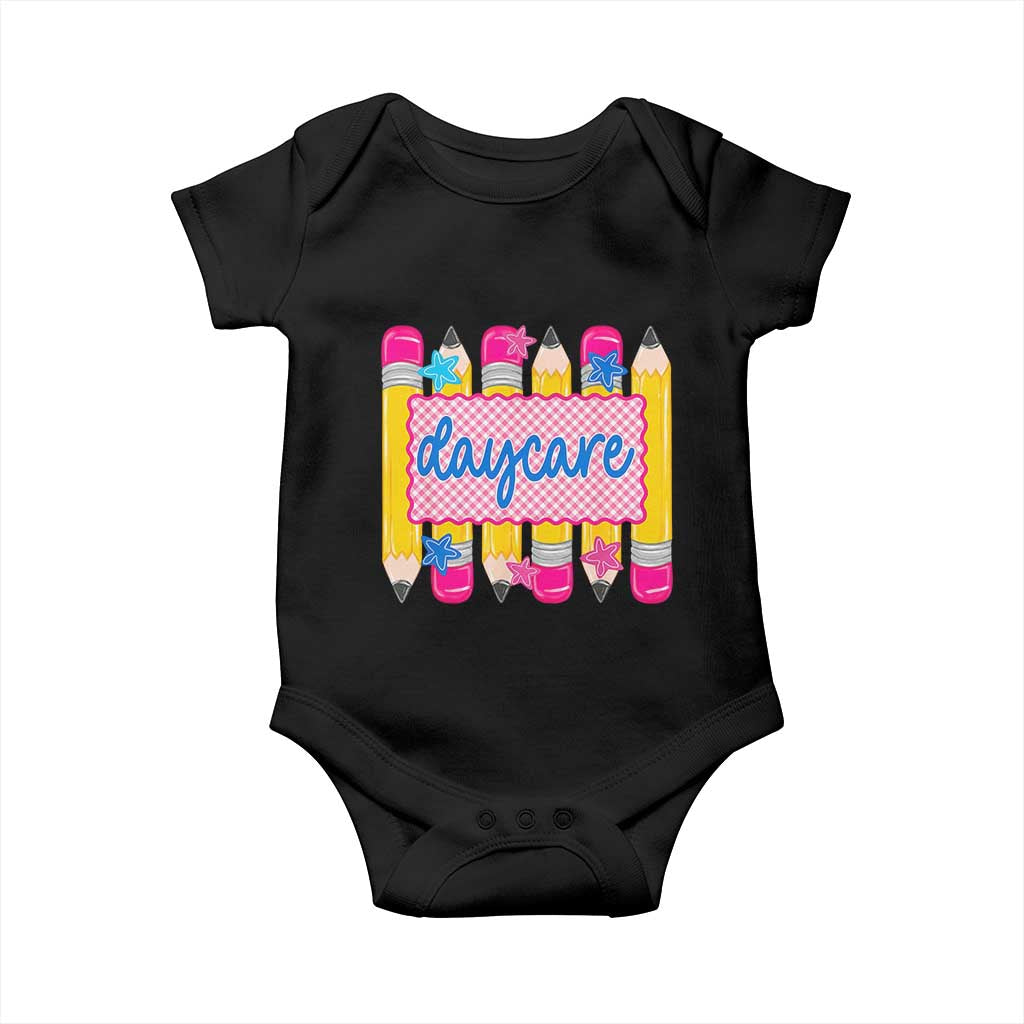 Cute Daycare Teacher Yellow Pencils Graphic Baby Onesie Retro Back to School Childcare Gift TS02 Black Print Your Wear
