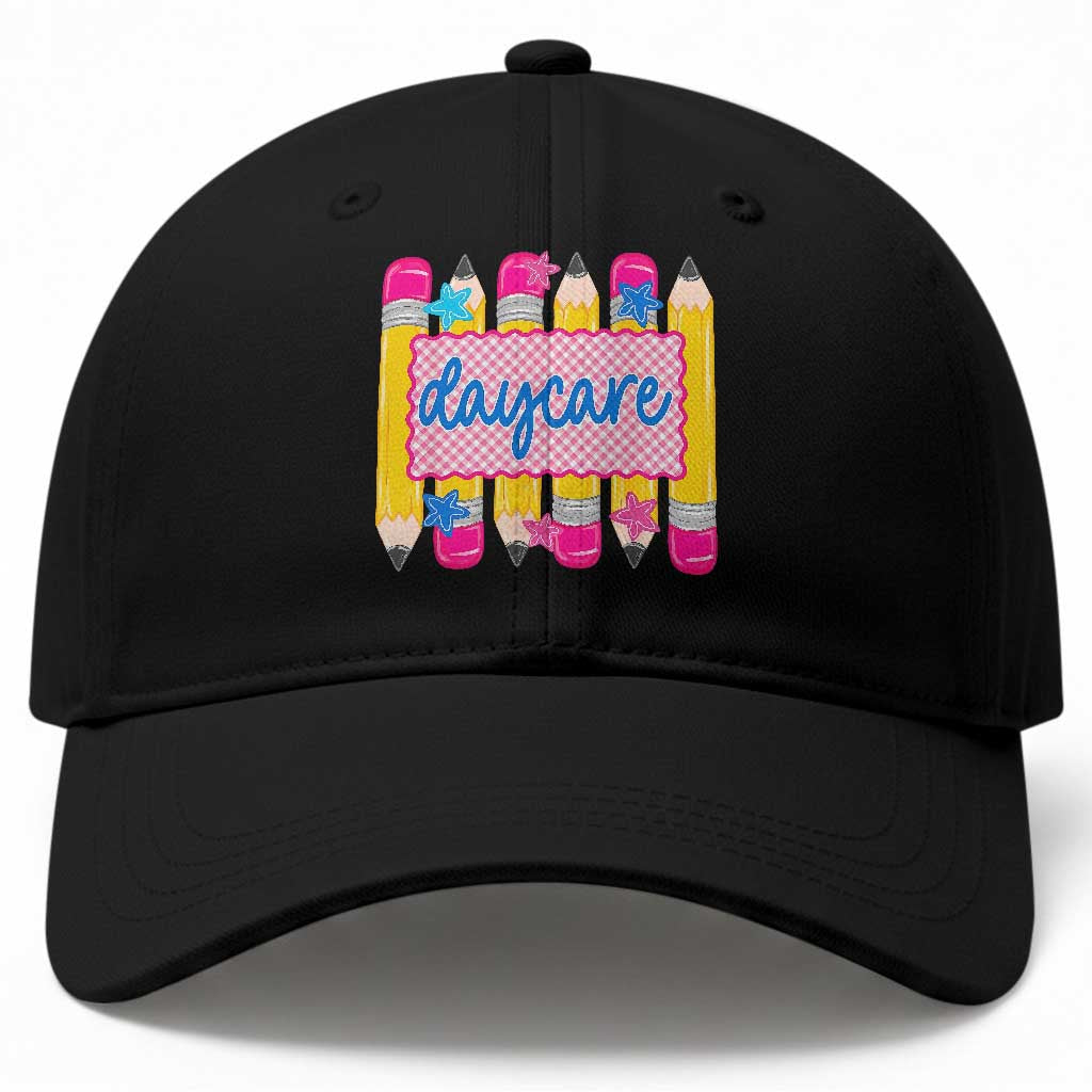 Cute Daycare Teacher Yellow Pencils Graphic Baseball Cap Retro Back to School Childcare Gift TS02 Print Your Wear