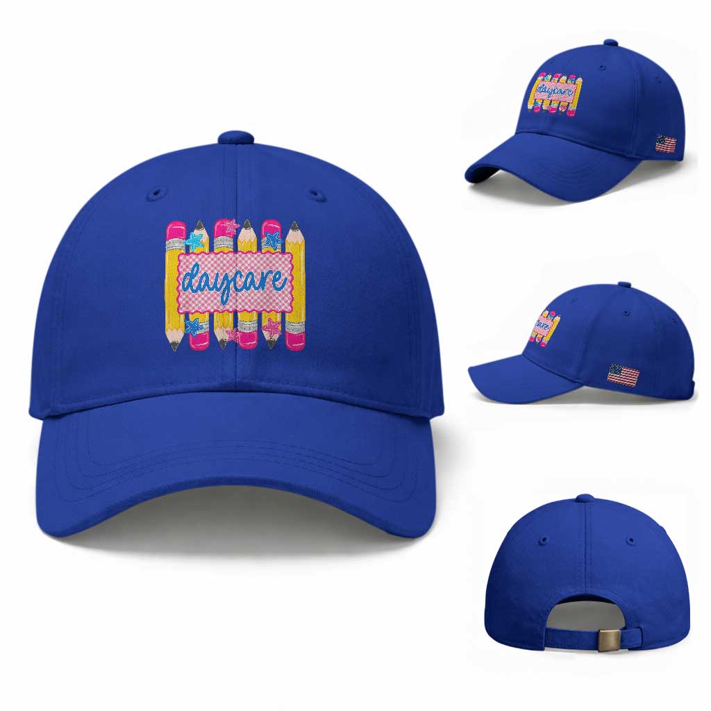 Cute Daycare Teacher Yellow Pencils Graphic Baseball Cap Retro Back to School Childcare Gift