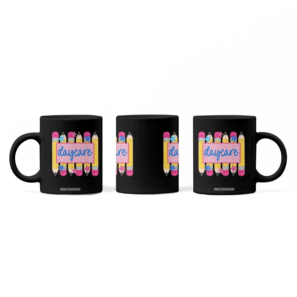 Cute Daycare Teacher Yellow Pencils Graphic Coffee Mug Retro Back to School Childcare Gift