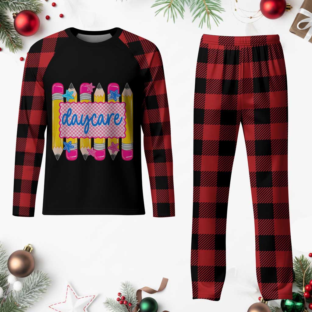 Cute Daycare Teacher Yellow Pencils Graphic Plaid Pajama Set Retro Back to School Childcare Gift TS02 Buffalo Plaid Print Your Wear