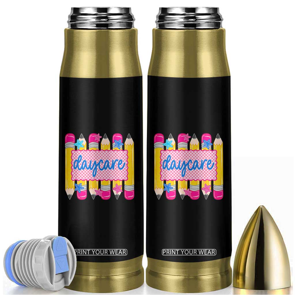Cute Daycare Teacher Yellow Pencils Graphic Bullet Tumbler Retro Back to School Childcare Gift