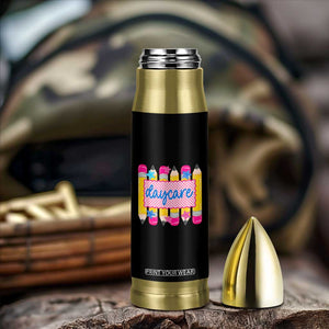 Cute Daycare Teacher Yellow Pencils Graphic Bullet Tumbler Retro Back to School Childcare Gift