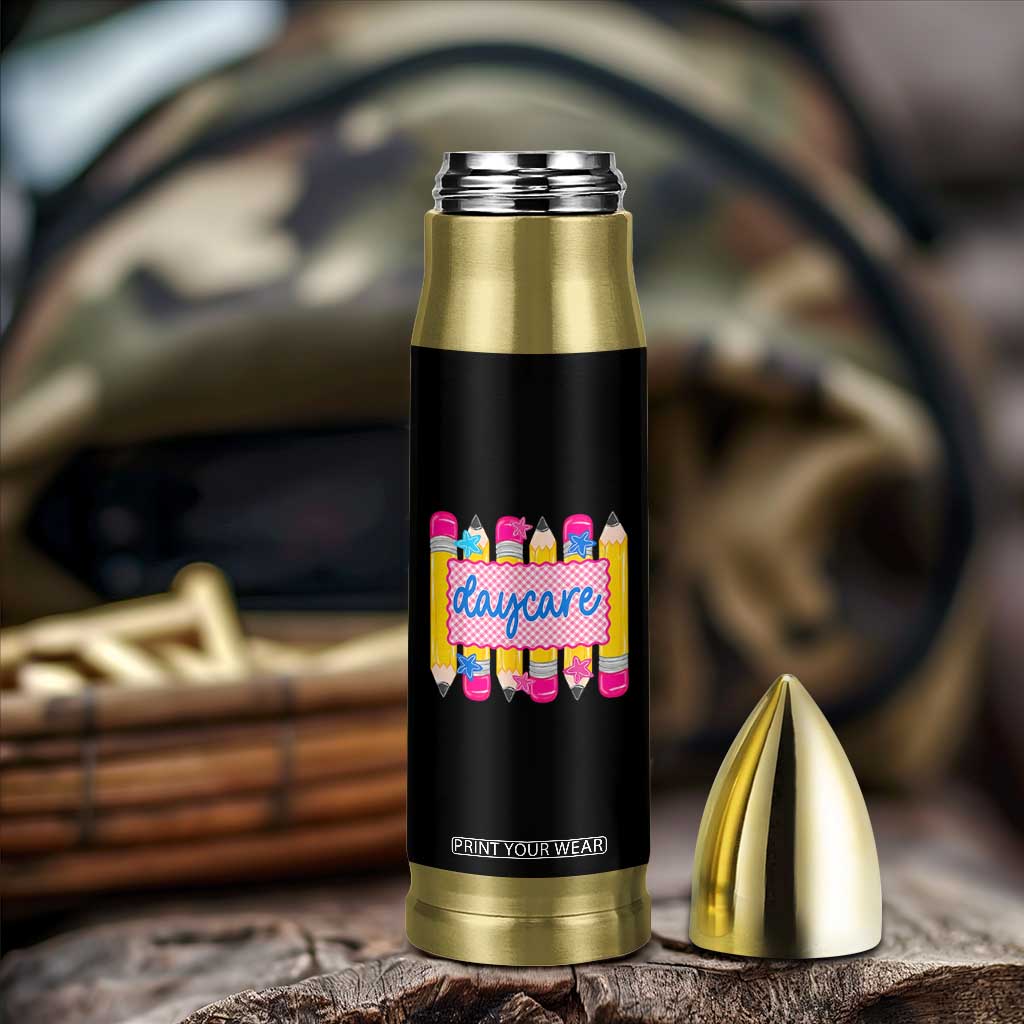 Cute Daycare Teacher Yellow Pencils Graphic Bullet Tumbler Retro Back to School Childcare Gift