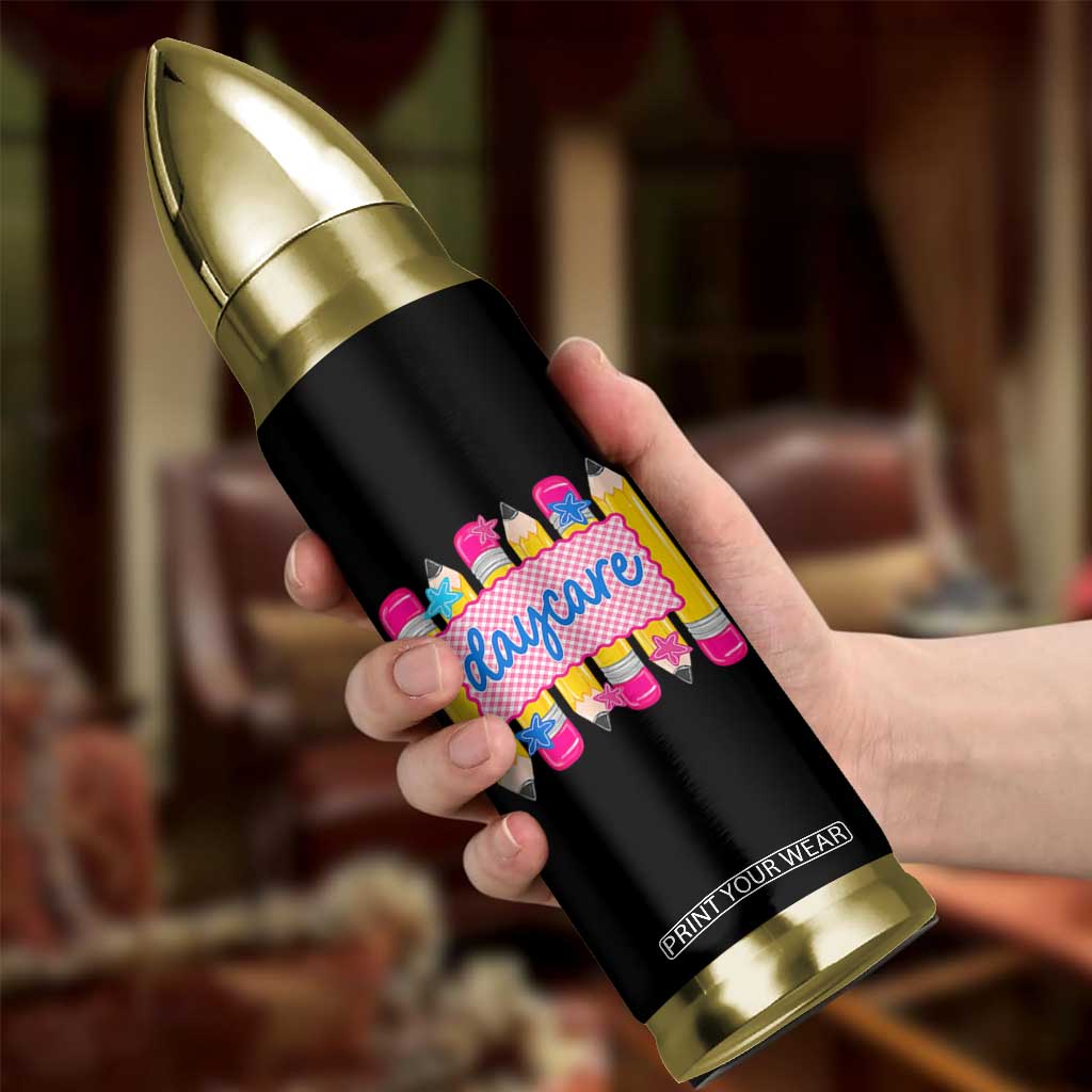 Cute Daycare Teacher Yellow Pencils Graphic Bullet Tumbler Retro Back to School Childcare Gift