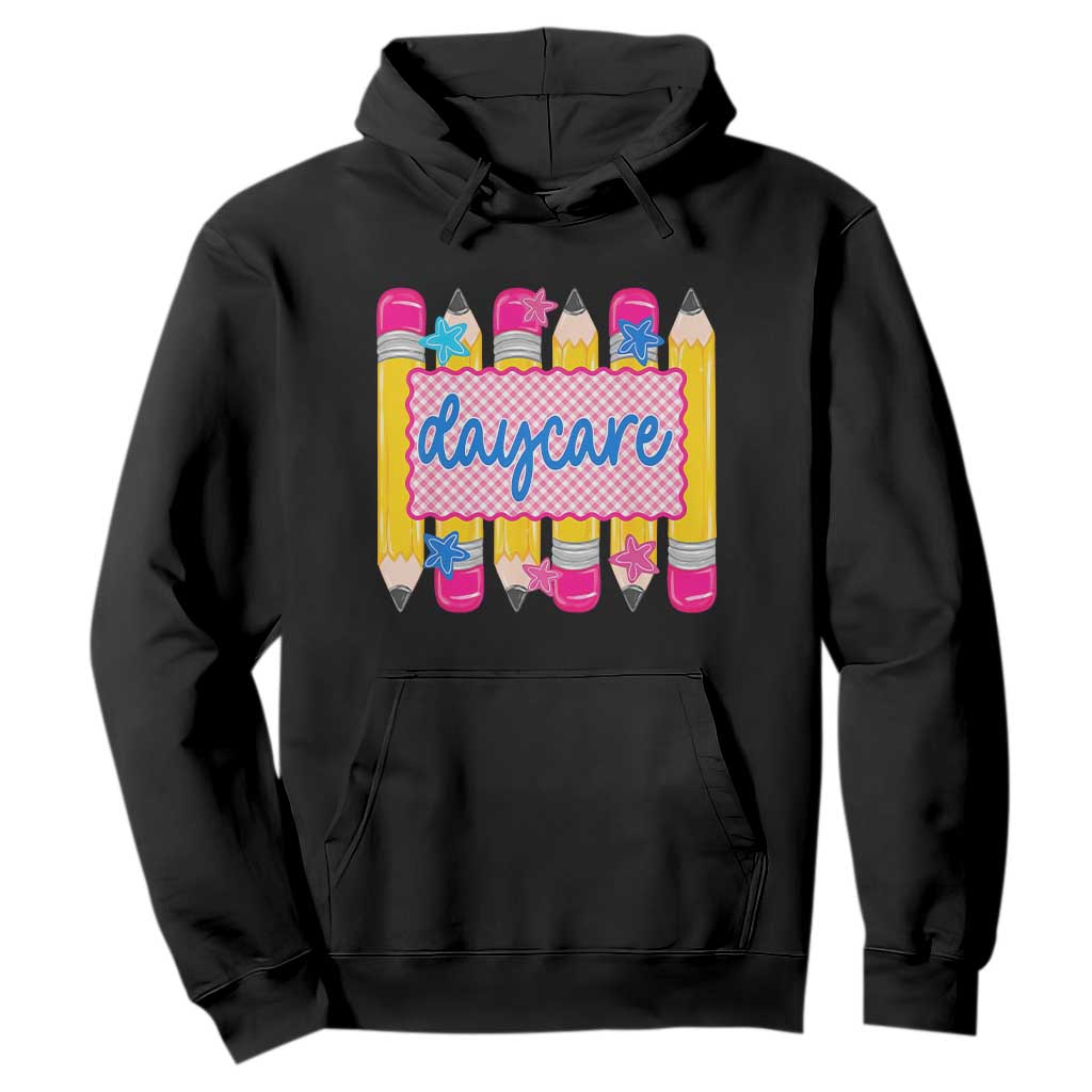 Cute Daycare Teacher Yellow Pencils Graphic Hoodie Retro Back to School Childcare Gift TS02 Black Print Your Wear