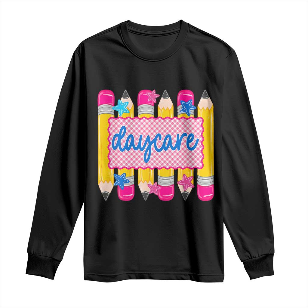 Cute Daycare Teacher Yellow Pencils Graphic Long Sleeve Shirt Retro Back to School Childcare Gift TS02 Black Print Your Wear
