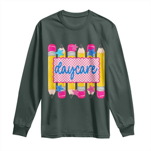 Cute Daycare Teacher Yellow Pencils Graphic Long Sleeve Shirt Retro Back to School Childcare Gift
