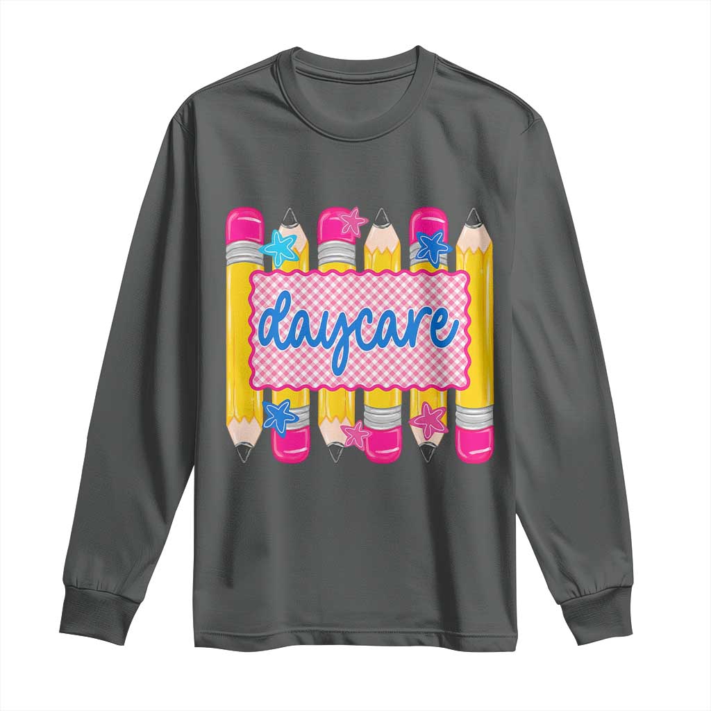 Cute Daycare Teacher Yellow Pencils Graphic Long Sleeve Shirt Retro Back to School Childcare Gift