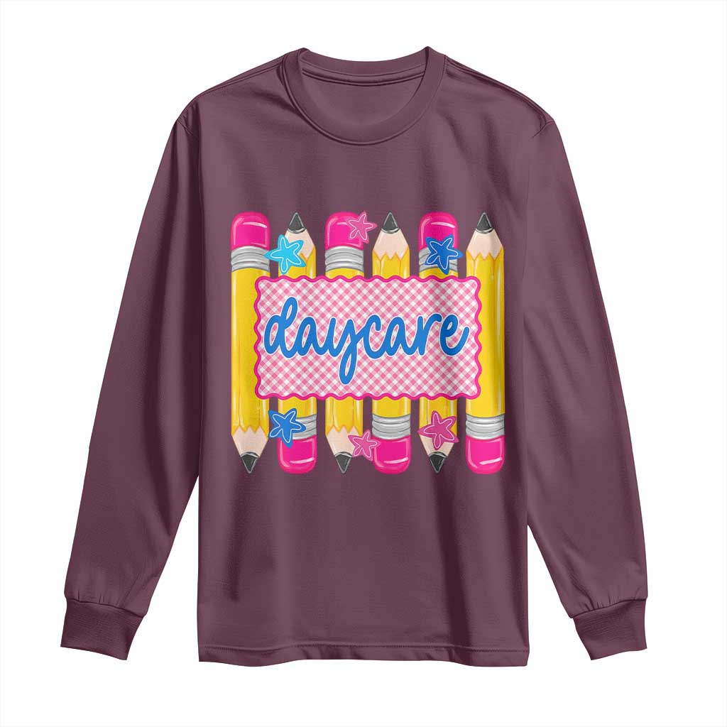 Cute Daycare Teacher Yellow Pencils Graphic Long Sleeve Shirt Retro Back to School Childcare Gift
