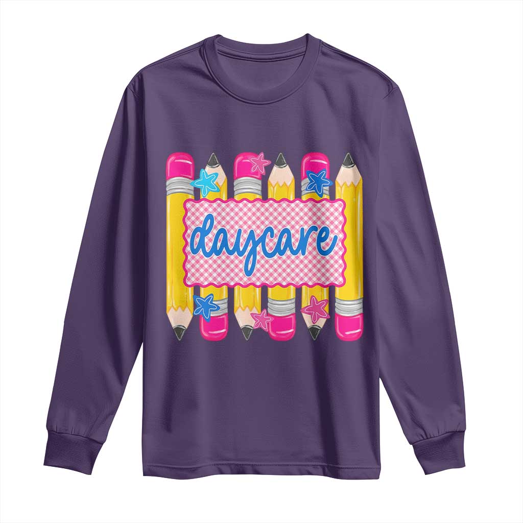 Cute Daycare Teacher Yellow Pencils Graphic Long Sleeve Shirt Retro Back to School Childcare Gift