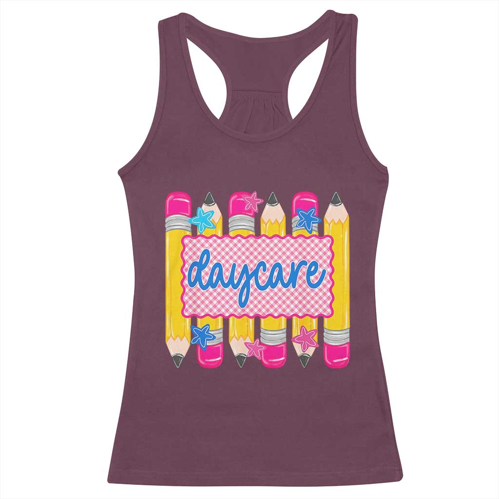 Cute Daycare Teacher Yellow Pencils Graphic Racerback Tank Top Retro Back to School Childcare Gift