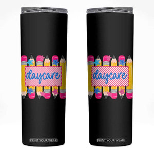 Cute Daycare Teacher Yellow Pencils Graphic Skinny Tumbler Retro Back to School Childcare Gift