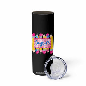 Cute Daycare Teacher Yellow Pencils Graphic Skinny Tumbler Retro Back to School Childcare Gift